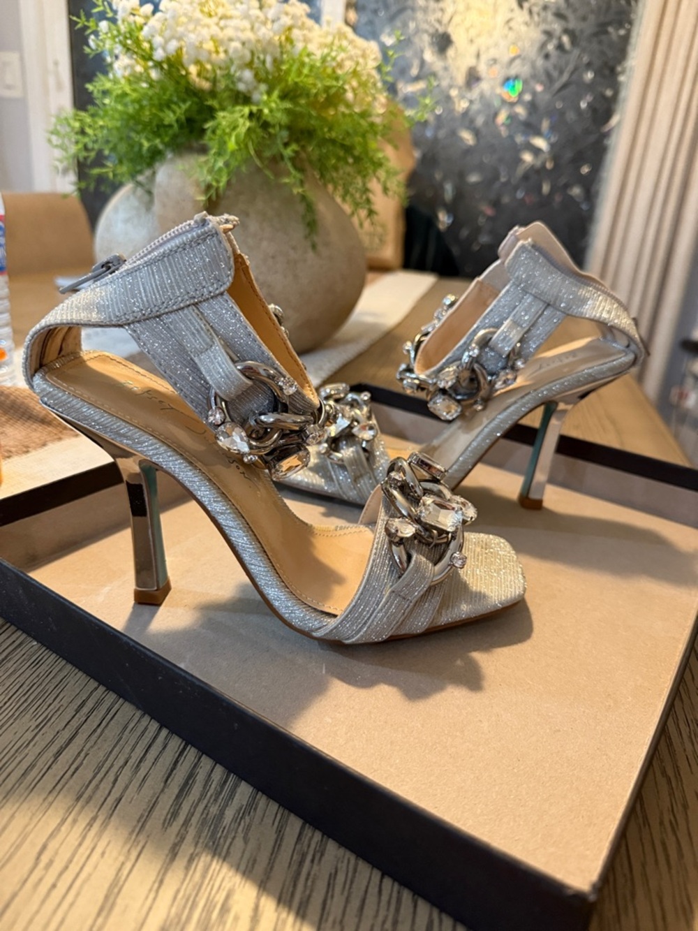 Betsey Johnson (never used) Silver Embellished Women's High Heel Sandals